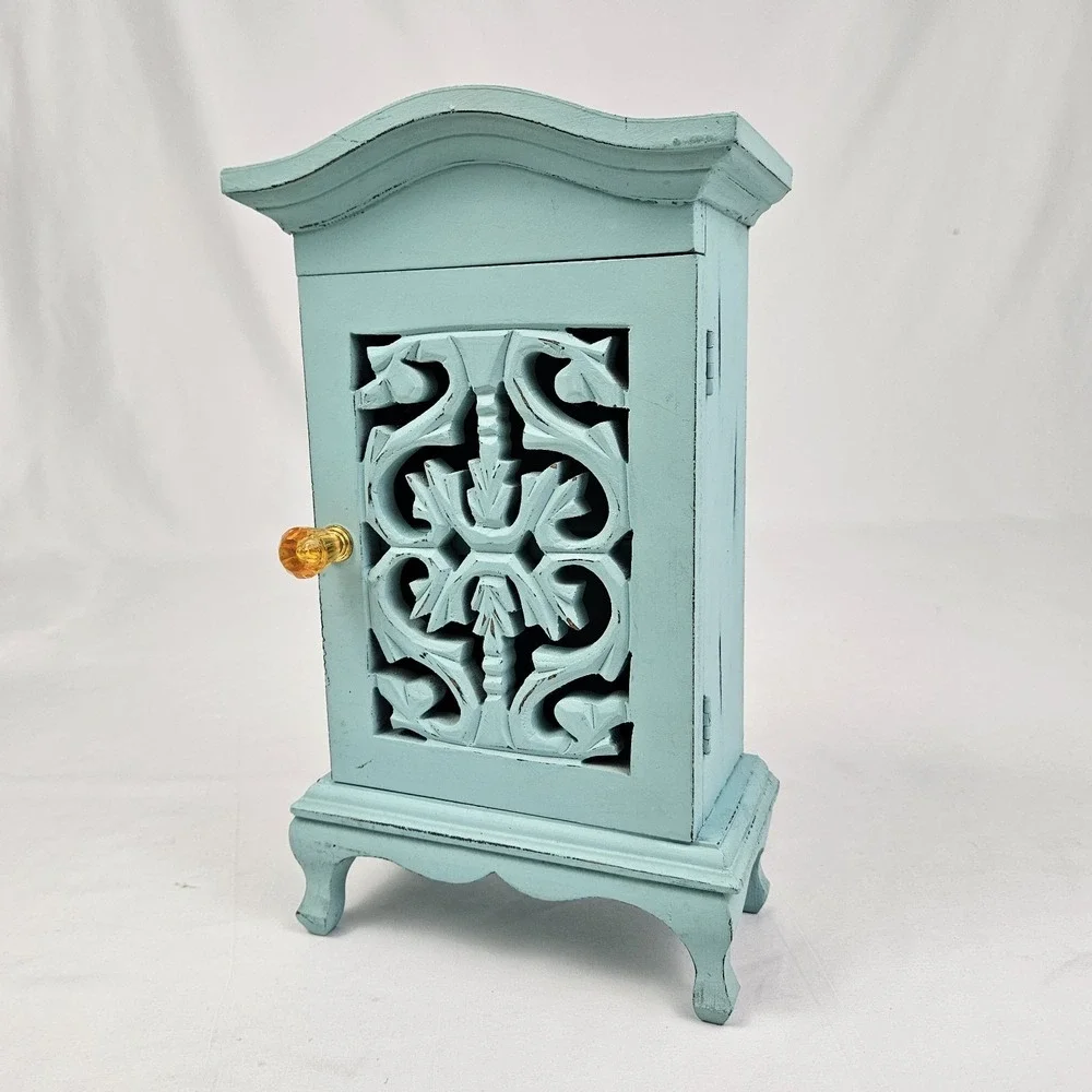 Jewelry Cabinet Armoire Door W/ Shelf Storage Painted Distressed Wood Victorian